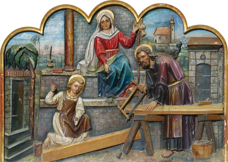 Bardzo często św. Józef jest przedstawiany w warsztacie stolarskim, a w pracy pomaga mu mały Jezus. Ponieważ pracował fizycznie, jest czczony jako patron ludzi pracy.