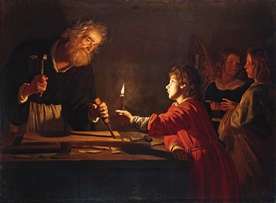 Gerrit van Honthorst, „Dzieciństwo Jezusa”, olej na płótnie, ok. 1620, Ermitaż, Sankt Petersburg.