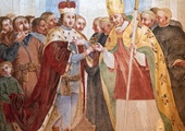 Legenda przedstawiona na obrazach Franciszka Smuglewicza głosi, że relikwie dotarły do Polski dzięki węgierskiemu księciu Emerykowi.