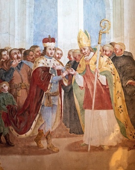 Legenda przedstawiona na obrazach Franciszka Smuglewicza głosi, że relikwie dotarły do Polski dzięki węgierskiemu księciu Emerykowi.