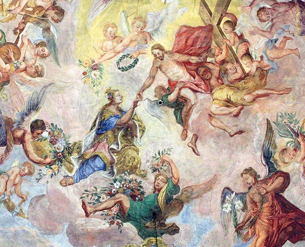 Fresk F.A. Sebastiniego „Mistyczne zaślubiny św. Katarzyny Aleksandryjskiej z Chrystusem”.