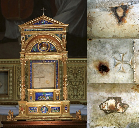 Trzy kawałki marmuru ze śladami krwi wmurowano w ścianę prezbiterium. Czwarty, znajdujący się w relikwiarzu, jest wynoszony z kościoła w czasie procesji.