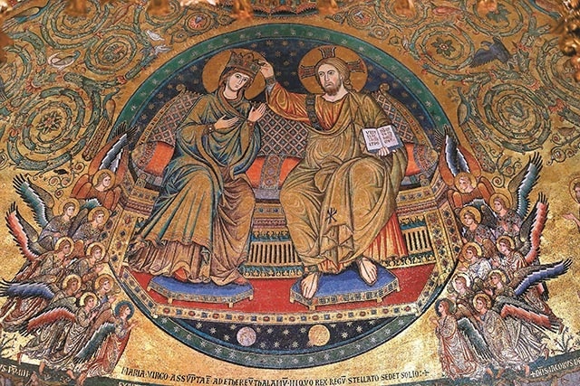 Bajecznie kolorowa mozaika, którą wykonał  Jacopo Torriti. 