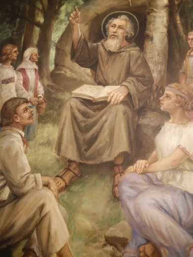 Obraz przedstawiający działalność św. Andrzeja Świerada. Tropie jest w Polsce miejscem jego żywego kultu.