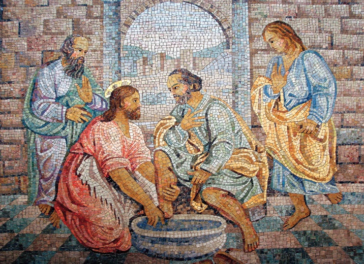 Jezus umywa nogi uczniom – mozaika w bazylice św. Piotra w Rzymie.