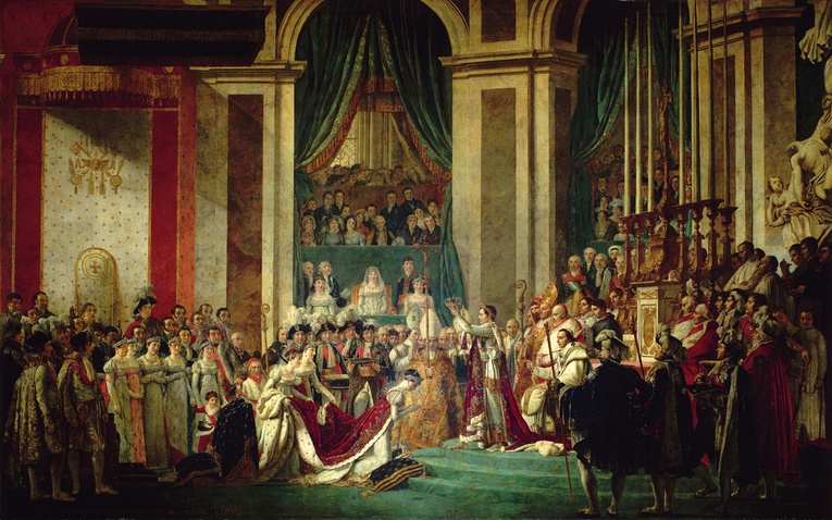 Koronację Napoleona i Józefiny uwiecznił Jacques-Louis David. W rzeczywistości przygnębiony Pius VII siedział bez ruchu – gest błogosławieństwa kazał namalować cesarz.