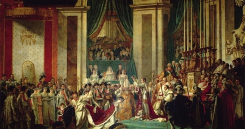 Koronację Napoleona i Józefiny uwiecznił Jacques-Louis David. W rzeczywistości przygnębiony Pius VII siedział bez ruchu – gest błogosławieństwa kazał namalować cesarz.
