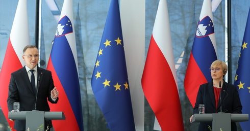 Prezydenci Polski i Słowenii podczas wspólnej konferencji prasowej