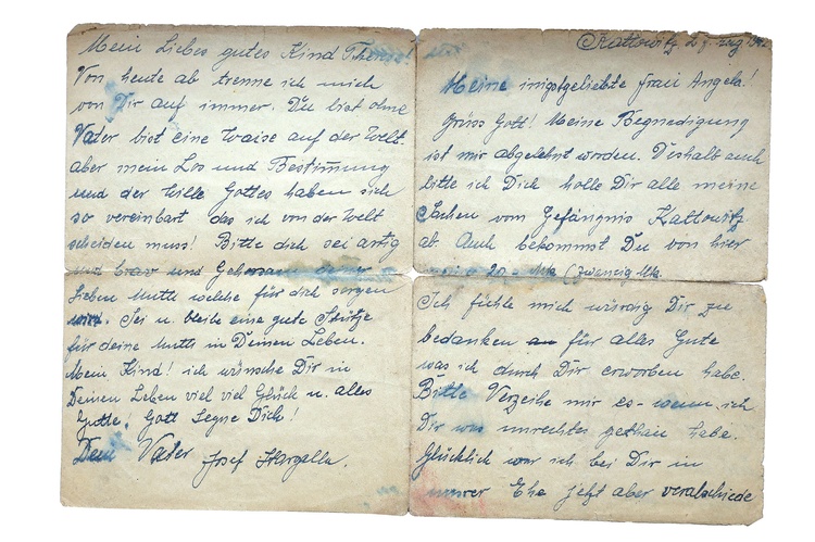 Ostatni list do żony i córki Józef Stargala napisał w nocy 27 sierpnia 1942 r., na kilka godzin przed egzekucją.