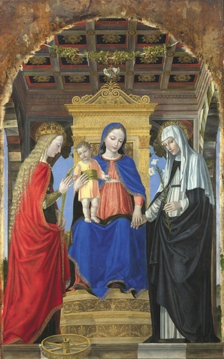 Ambroggio Bergognone Maryja z Dzieciątkiem i świętymi  olej na desce, ok. 1490 National Gallery, Londyn