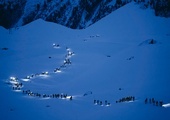 Uczestnicy 24. edycji Glacier Patrol na trasie wyścigu w Alpach Szwajcarskich. 21.04.2024 Szwajcaria