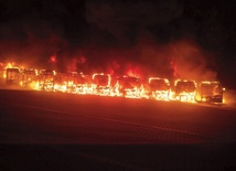 	W zajezdni autobusowej w Bytomiu spłonęło całkowicie dziesięć, a częściowo osiem autobusów. Przyczyną pożaru było podpalenie.