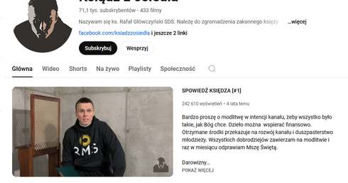 Kanał ks. Rafała Głóczyńskiego na YouTube