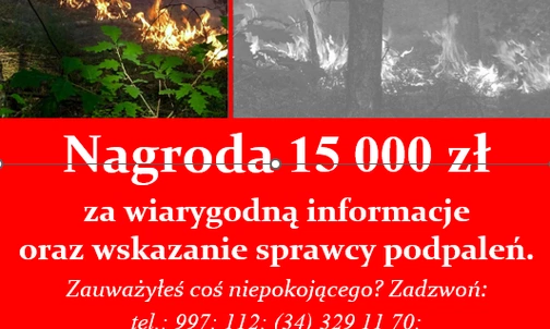 Śląskie. Nagroda za wskazanie podpalacza w Żarkach
