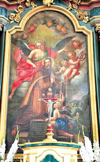 Obraz św. Jodoka w ołtarzu głównym.