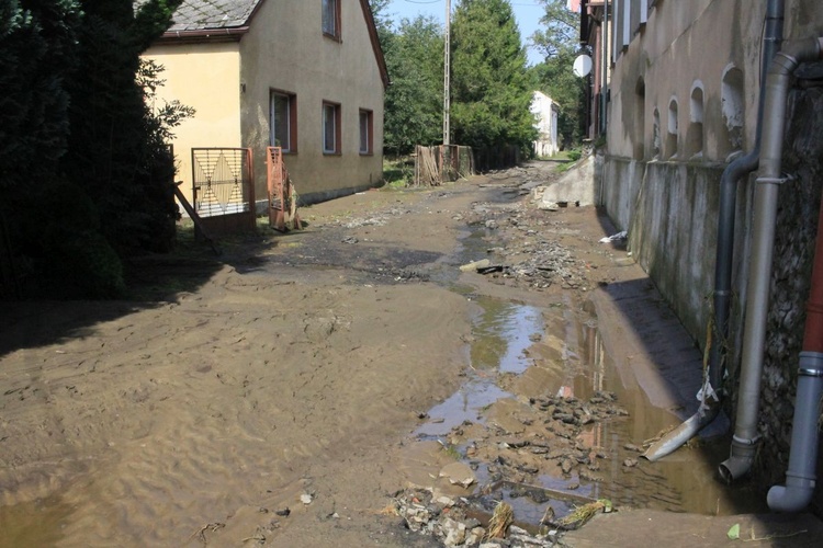 Zniszczenia po powodzi. Opawica, Lenarcice, Krasne Pole, Chomiąża