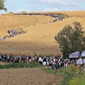 	Sznur pielgrzymów robi wrażenie. To widok, który wielu podnosi na duchu.