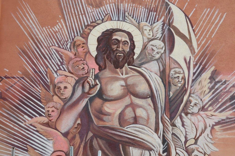 Mural z Chrystusem Zmartwychwstałym