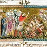 Żydzi paleni na stosie w 1349 roku.  W Europie Zachodniej oskarżano ich wtedy  o sprowadzenie epidemii czarnej śmierci.  Miniatura w księdze Antiquitates Flandriae z 1376-1377 r.