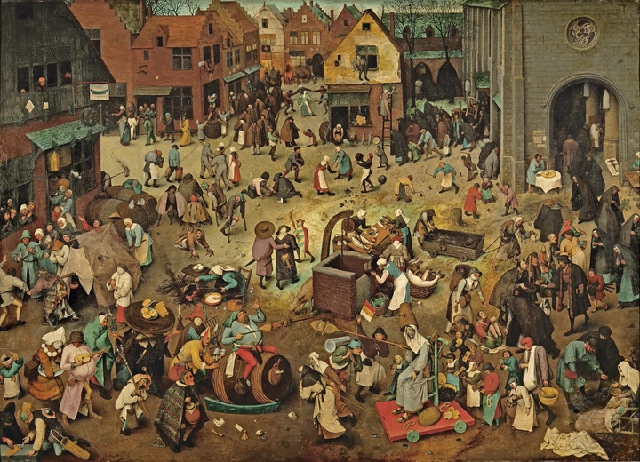 Pieter Bruegel Starszy - Walka postu z katnawałem - Kunsthistorisches Museum Wiedeń