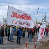 Czechowice-Dziedzice. Protest pod bramą kopalni "Silesia"