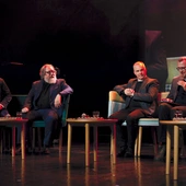 Prelegenci od prawej: prof. Aleksander Bańka, ks. Stanisław Kołata, pastor Mirosław Kulec, prezydent Bielska-Białej Jarosław Klimaszewski.