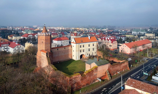 Ceglane mury dawniej otaczała fosa zasilana wodami Bzury. Dziś zamek stoi w miejskim parku