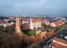 Ceglane mury dawniej otaczała fosa zasilana wodami Bzury. Dziś zamek stoi w miejskim parku