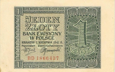 Banknot jednozłotowy z czasów niemieckiej okupacji