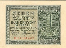 Banknot jednozłotowy z czasów niemieckiej okupacji