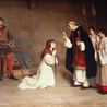 Joanna  przyjmuje  Komunię św.  w więzieniu.  Obraz w muzeum  w wieży w Rouen.