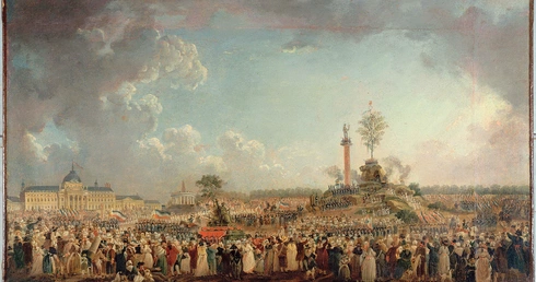 Święto Istoty Najwyższej 8 czerwca 1794 r. na Polach Marsowych w Paryżu. W głębi kopiec z drzewem wolności  i wznoszącym pochodnię posągiem, umieszczonym na wysokiej kolumnie. Obraz namalował Pierre-Antoine Demachy. 