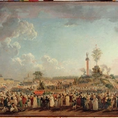Święto Istoty Najwyższej 8 czerwca 1794 r. na Polach Marsowych w Paryżu. W głębi kopiec z drzewem wolności  i wznoszącym pochodnię posągiem, umieszczonym na wysokiej kolumnie. Obraz namalował Pierre-Antoine Demachy. 