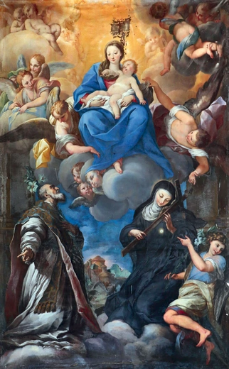 „Madonna z Dzieciątkiem ukazująca się św. Filipowi Nereuszowi i św. Julianie Falconeri” na płótnie z XVIII w.