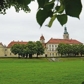 Poklasztorny kompleks  otacza rozległy zielony teren.  