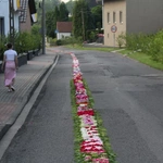 Ołtarze i kwietny dywan  na procesję Bożego Ciała w Zimnej Wódce
