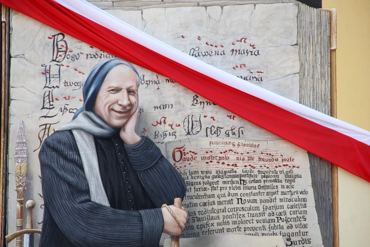 Odsłonięcie muralu z Prymasem Tysiąclecia w Łękach Górnych