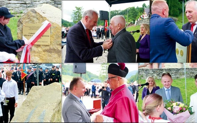 Odsłonięcie i błogosławieństwo tablicy pamiątkowej oraz nagrodzeni.