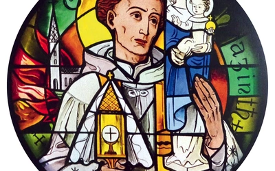 „Św. Jacek”,  1935 r.,  Karl Polster, Mayer'sche Hofkunstanstalt, Monachium. Kościół Chrystusa Króla, Gliwice.