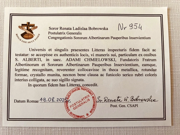 Wyjątkowy dar Albertynek -  relikwie Brata Alberta trafiły do Lublina 