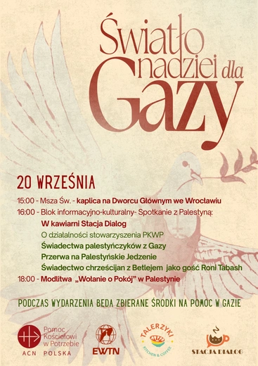 Światło nadziei dla Gazy na Dworcu Głównym PKP we Wrocławiu