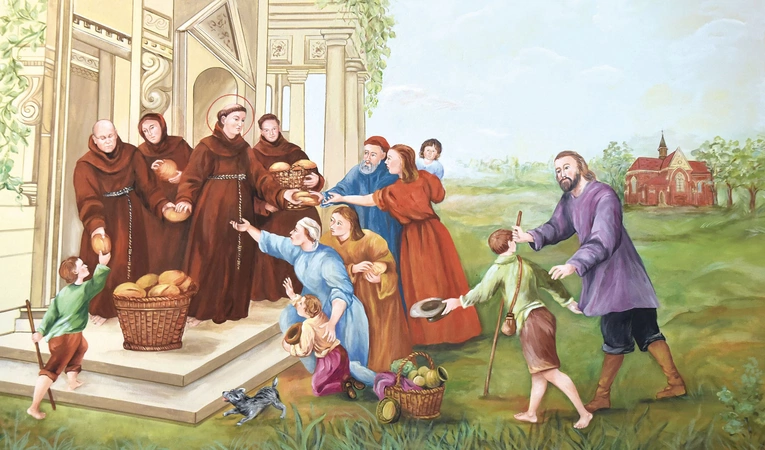 Św. Antoni uczy parafian miłosierdzia. 