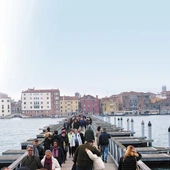 Cmentarz na wyspie, przejście po wodzie. W Wenecji mają na to patent od dwóch stuleci