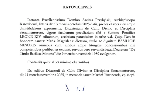 Archidiecezja katowicka. Kościół pw. św. Marii Magdaleny w Tychach Bazyliką Mniejszą 