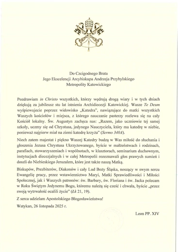 Papieskie pozdrowienie dla uczestników spektaklu "Katedra"