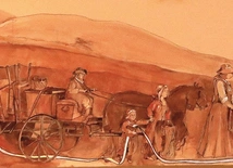 „Przeprowadzka” Kozian  na polichromii  w ewangelickim kościele Świętej Trójcy w Hołdunowie.