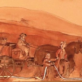 „Przeprowadzka” Kozian  na polichromii  w ewangelickim kościele Świętej Trójcy w Hołdunowie.