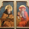 „Święty Augustyn  i Święty Hieronim”,  Giovanni Ambrogio  Bevilacqua,  Mediolan; tempera  i złocenie na desce.  Blanton Museum of Art,  Austin (Teksas).