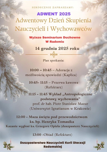 Adwentowy dzień skupienia nauczycieli i wychowawców