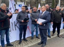 Katowice. Górniczy protest przed Ministerstwem Energii